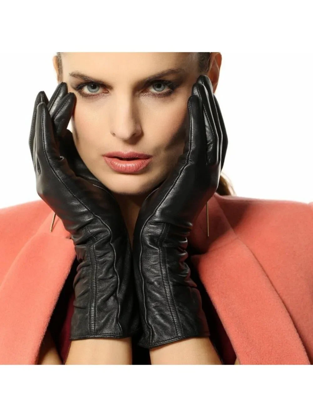 Stylish Women's Lambskin Touchscreen Leather Gloves - Winter Warm, Long Sleeve